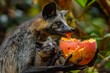 mother and baby bat eating fruit