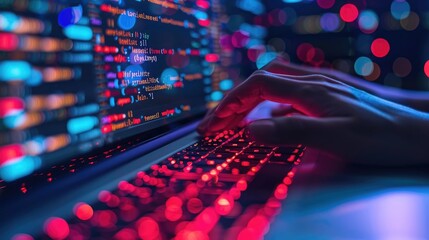 Wall Mural - closeup coding html and programming on screen laptop, development web, developer