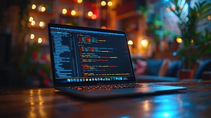Wall Mural - closeup coding html and programming on screen laptop, development web, developer
