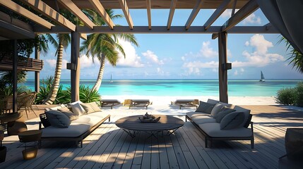 Wall Mural - Beach architecture deck with sofas and table