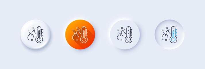 Wall Mural - High thermometer line icon. Neumorphic, Orange gradient, 3d pin buttons. Temperature diagnostic sign. Fever measuring symbol. Line icons. Neumorphic buttons with outline signs. Vector