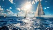 Sailing scene with yachts and light waves under the summer sun