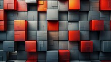 Create A Seamless Texture With Gray Concrete Blocks And Protruding Red Blocks. The Red Blocks Should Be Randomly Placed And Vary In Size.