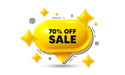 Wall Mural - Sale 70 percent off discount. Chat speech bubble 3d icon. Promotion price offer sign. Retail badge symbol. Sale chat offer. Speech bubble banner. Text box balloon. Vector