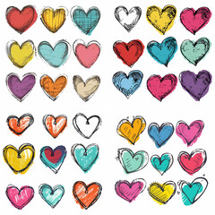 heart set draw ink stroke calligraphy romance valentine rough sketch doodle print wedding paint roma
