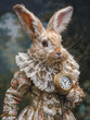 A rabbit in an elegant suit with a pocket watch
