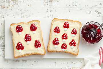 Canvas Print - food art idea, toast with butter and strawberry jam