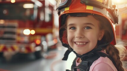 Closeup portrait of a smiling child firefighter