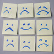 Emocje na żółtych karteczkach, radość , złość, zadowolenie.