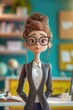 Vibrant cartoon businesswoman standing and looking at camera in her office as business equality and inclusivity concept