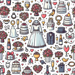 Wall Mural - set of icons of accessories of wedding ceremony 
