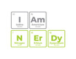 Vector text: I am Nerdy composed of individual elements of the periodic table. Isolated on white background.
