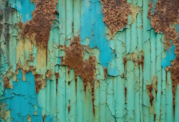 Wall Mural - 'surface surface cracked metal flaky green old flaky metal metal texture Old corroded paint blue Abstract wall Rusty background'