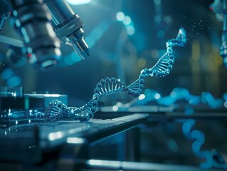 High-quality image of a genetic engineering laboratory scene, zoomed in to show the meticulous process of altering genetic structures