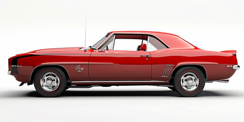 Naklejka na meble Side view of red american muscle car in white background