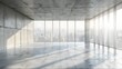 Empty grey concrete cement room. Studio for gym, yoga, dance. Room with concrete walls, a window, and sunlight streaming through.