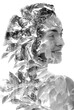 A double exposure half profile portrait of a woman with dreadlocks