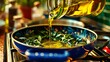 Pouring Olive Oil into a Cooking Pan: A Close-Up for Food Blogs and Recipes. Concept Food Photography, Cooking Tips, Olive Oil, Food Blogging, Recipe Ideas