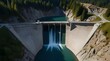 Aerial view of a concrete dam in the Alps mountains generating hydroelectricity.generative.ai