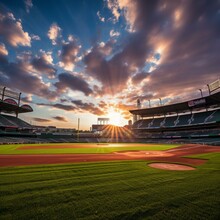 Baseball Stadium At Sunset