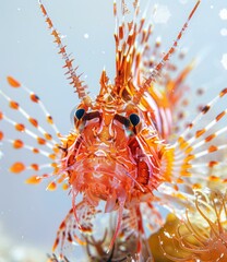 Wall Mural - Close up of a red lionfish with white background