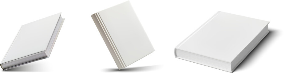 three white books on isolated background - stack and standing. capture the minimalistic charm with t