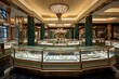 An Exquisite Jewelry Store with Elegant Glass Displays Showcasing a Variety of Precious Gemstones and Fine Metals