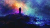 Fototapeta  - Fantasy lighthouse in the middle of a raging storm