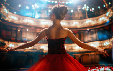 Wall Mural - girl in a red tutu dancing on the stage