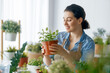 Woman caring for plants
