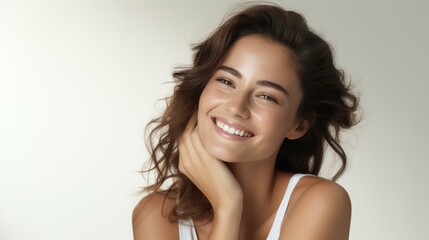 Wall Mural - Portrait of a beautiful young woman with a toothy smile