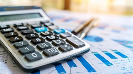 Wall Mural - A close-up of a calculator and financial documents on a desk, emphasizing precision and accuracy in financial calculations.