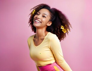 Wall Mural - Portrait of a smiling young woman with flowers in her hair