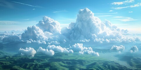 Sticker - Amazing view of white clouds over green mountains