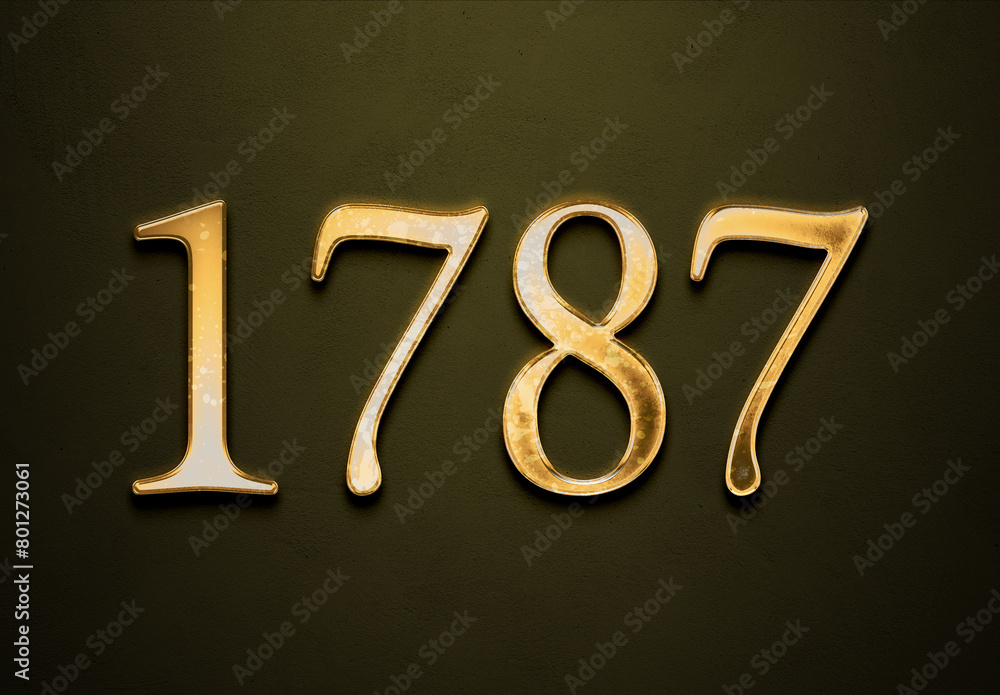 Old gold effect of 1787 number with 3D glossy style Mockup. Stock ...