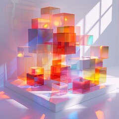 Canvas Print - Colorful 3D illustration of stacked translucent cubes