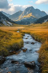 Sticker - Mountain stream flowing through a valley