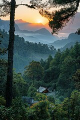 Wall Mural - Camping in the misty mountains