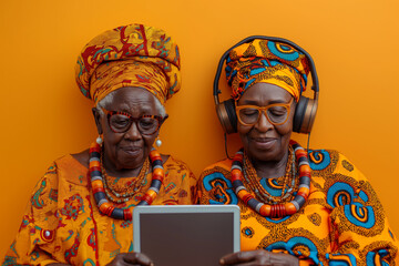 Poster - Old ladies with a tablet technology inclusion concept