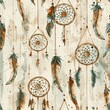 Rustic dreamcatchers, vintage boho watercolor, seamless pattern, weathered woods and soft greens, old-world nostalgia. Seamless Pattern, Fabric Pattern, Tumbler Wrap, Mug Wrap.