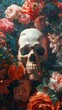 Virtual reality as seen through the lens of a skull, surrounded by vibrant flowers  8K , high-resolution, ultra HD,up32K HD