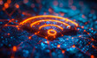Futuristic Wi-Fi Connectivity: Glowing Wireless Network Symbol, Data Transfer Concept, Abstract Digital Background