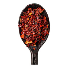 Wall Mural - Dried red pepper flakes on a spoon isolated on transparent background