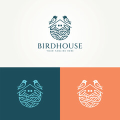 Wall Mural - minimalist bird's nest line art label logo vector illustration design. simple modern bird house logo concept