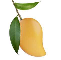 Sticker - Thai mango fruit with leaf and stem isolated white background