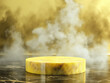Yellow product podium with white smoke