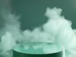 Podium product in green color with smoke background