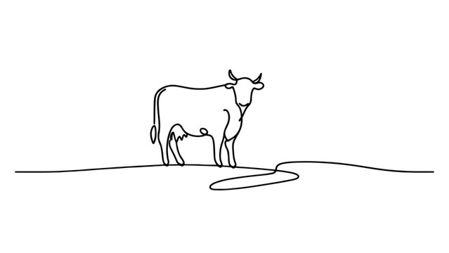 A continuous line drawing of a cow