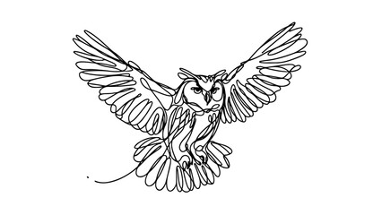 Wall Mural - A continuous line drawing of a realistic owl