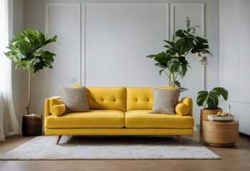 Wall Mural - living room backgrouund white sofa plant Yellow